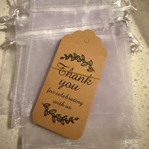 Party Favor White Organza Gift Bags with Thank You Tags (10)